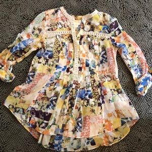Anthropologie Floral Patchwork Blouse - Yellow, Blue, Orange